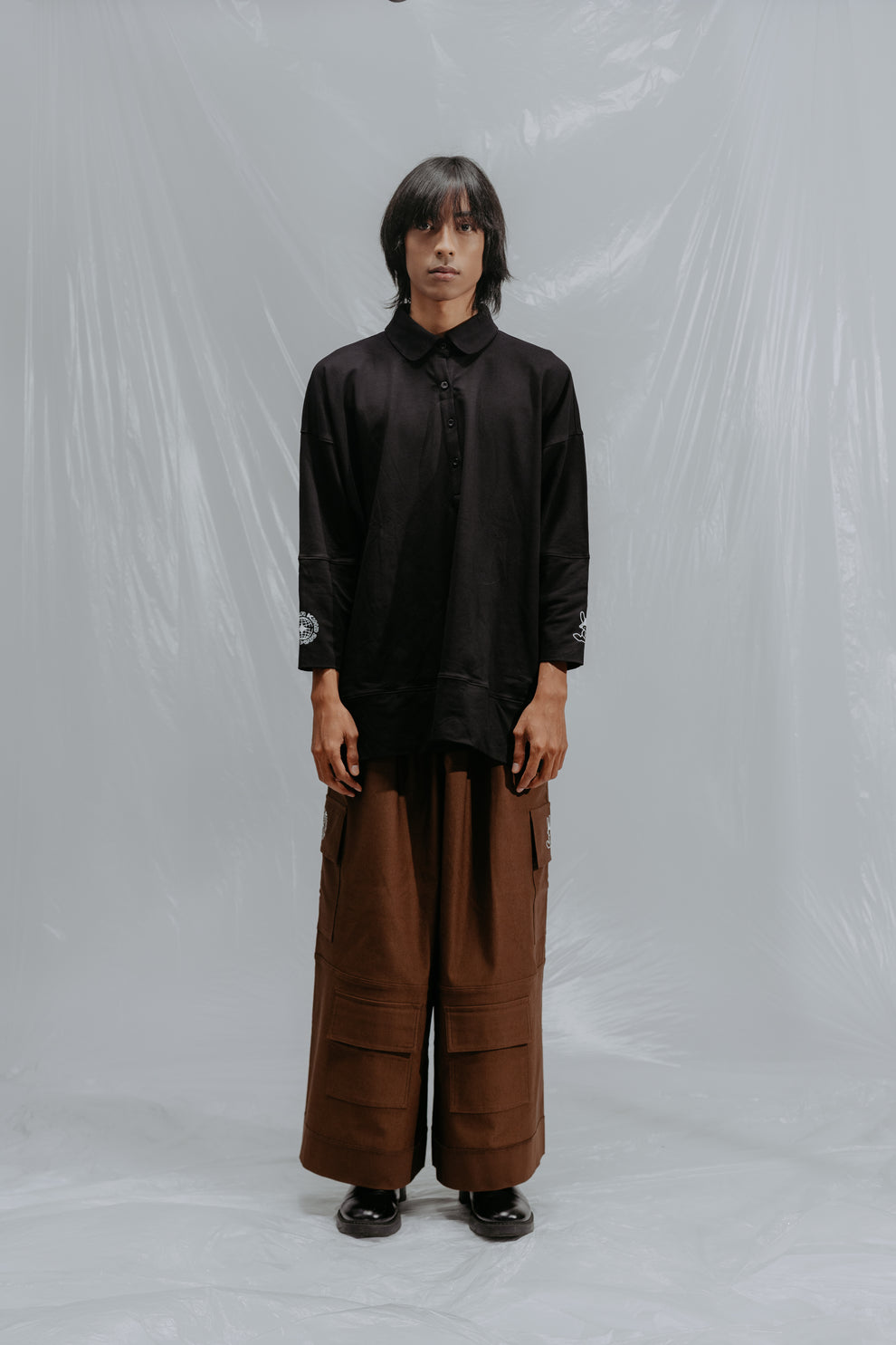 Collar Long Sleeve Shirt Black