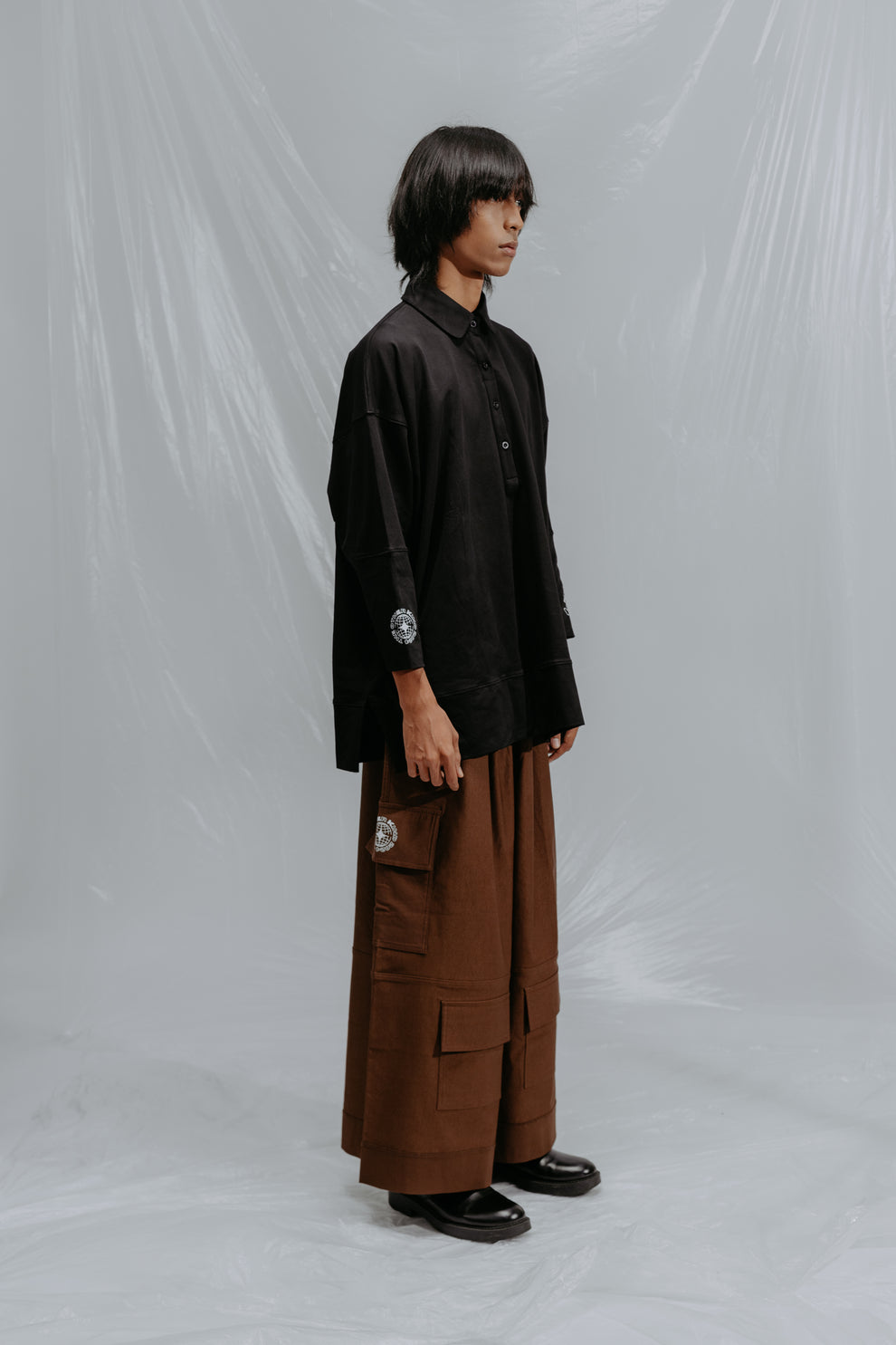 Collar Long Sleeve Shirt Black