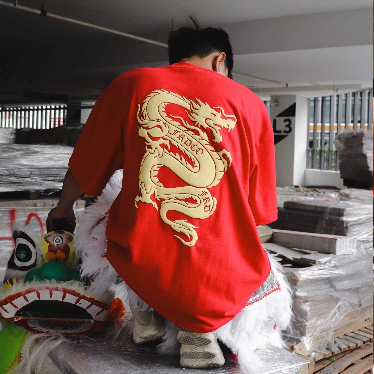 CNY24 DRAGON EMBOSSED RED TEE