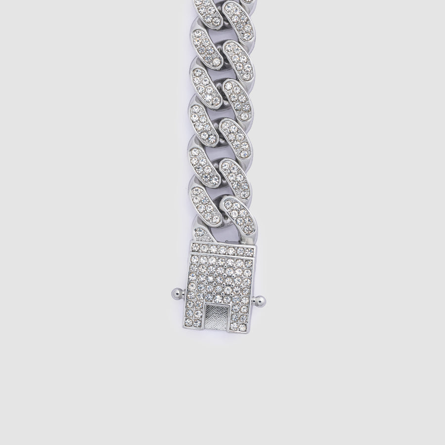 Glass Stone Cuban Bracelet Silver