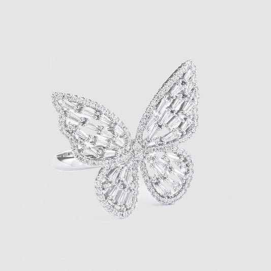 Emerald Butterfly Ring Silver