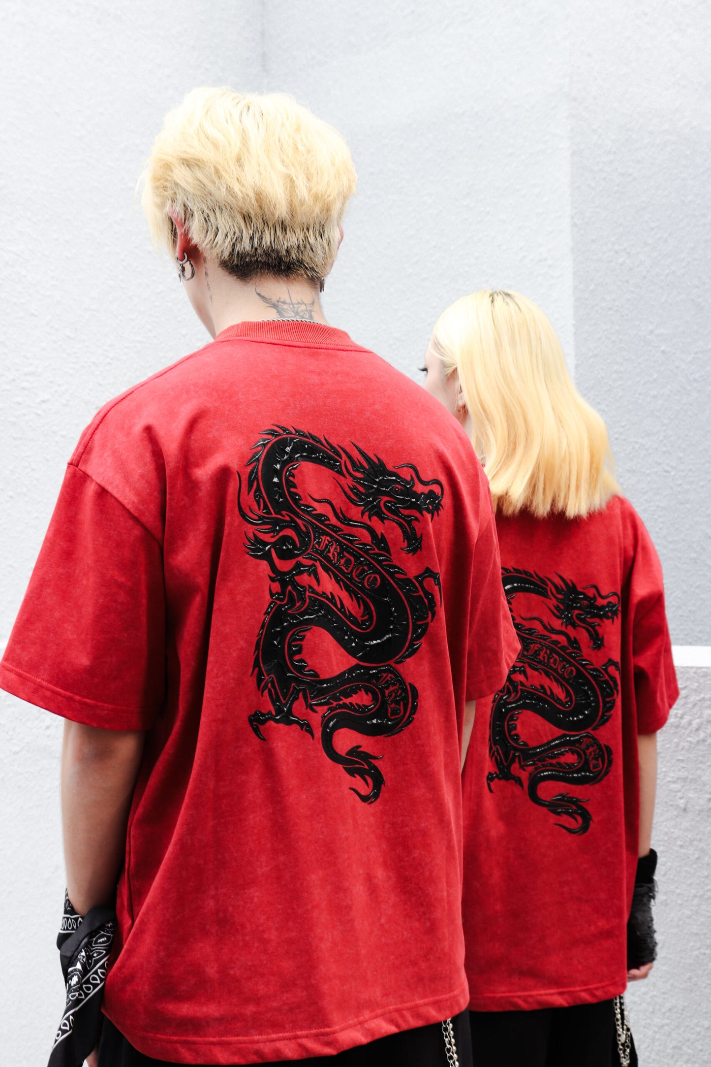 DARK DRAGON STONED WASH RED TEE