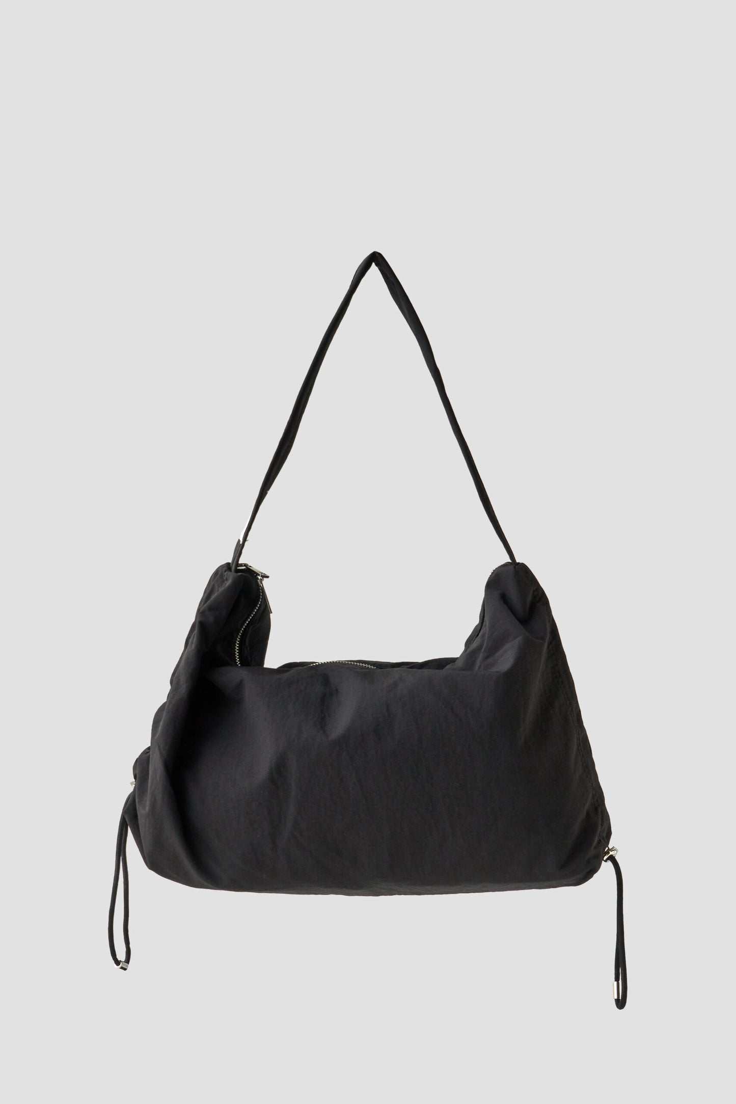 Drawstring Nylon Shoulder Bag (Black)