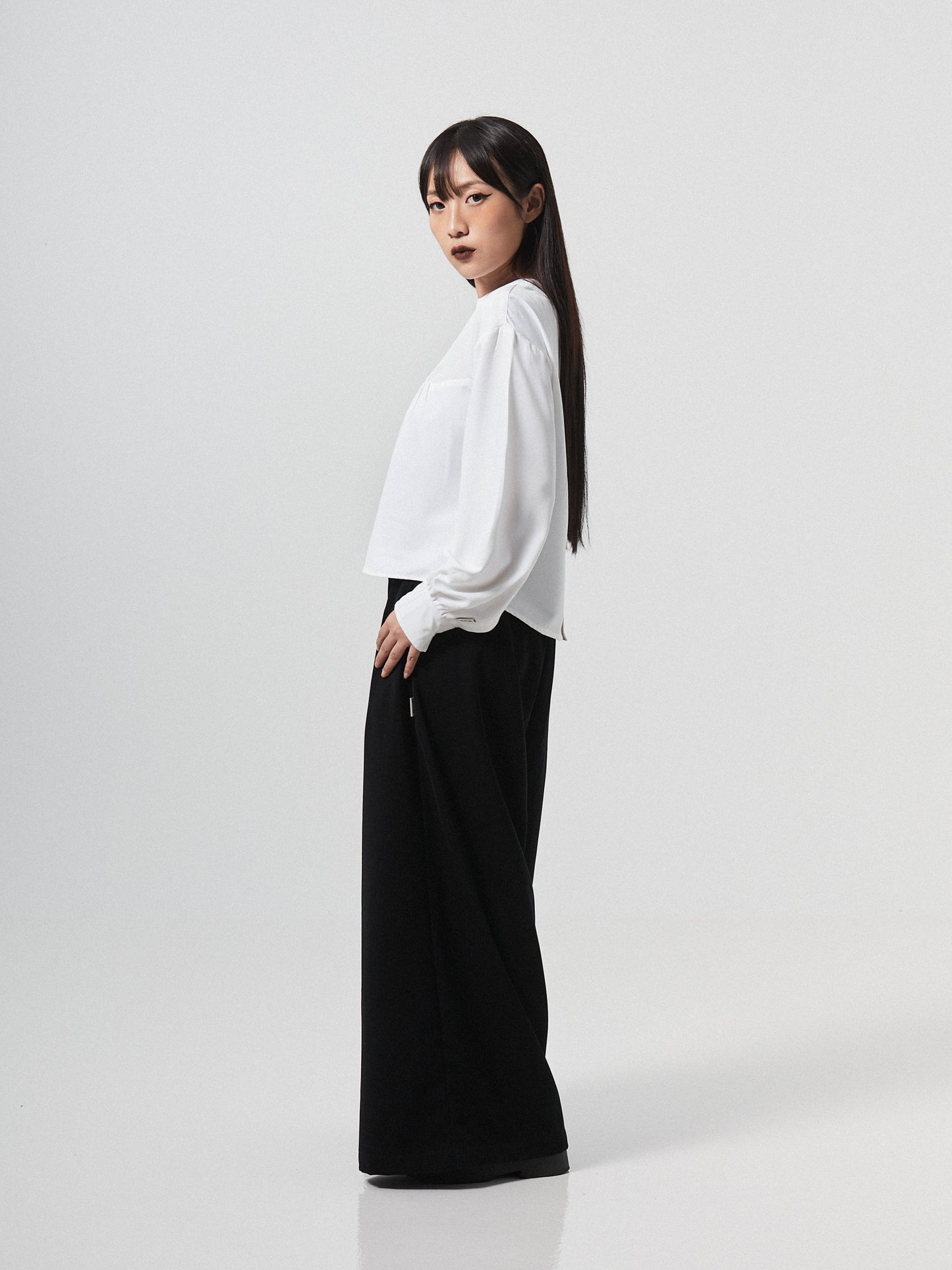 Grace Pleated Long Sleeve Top | White