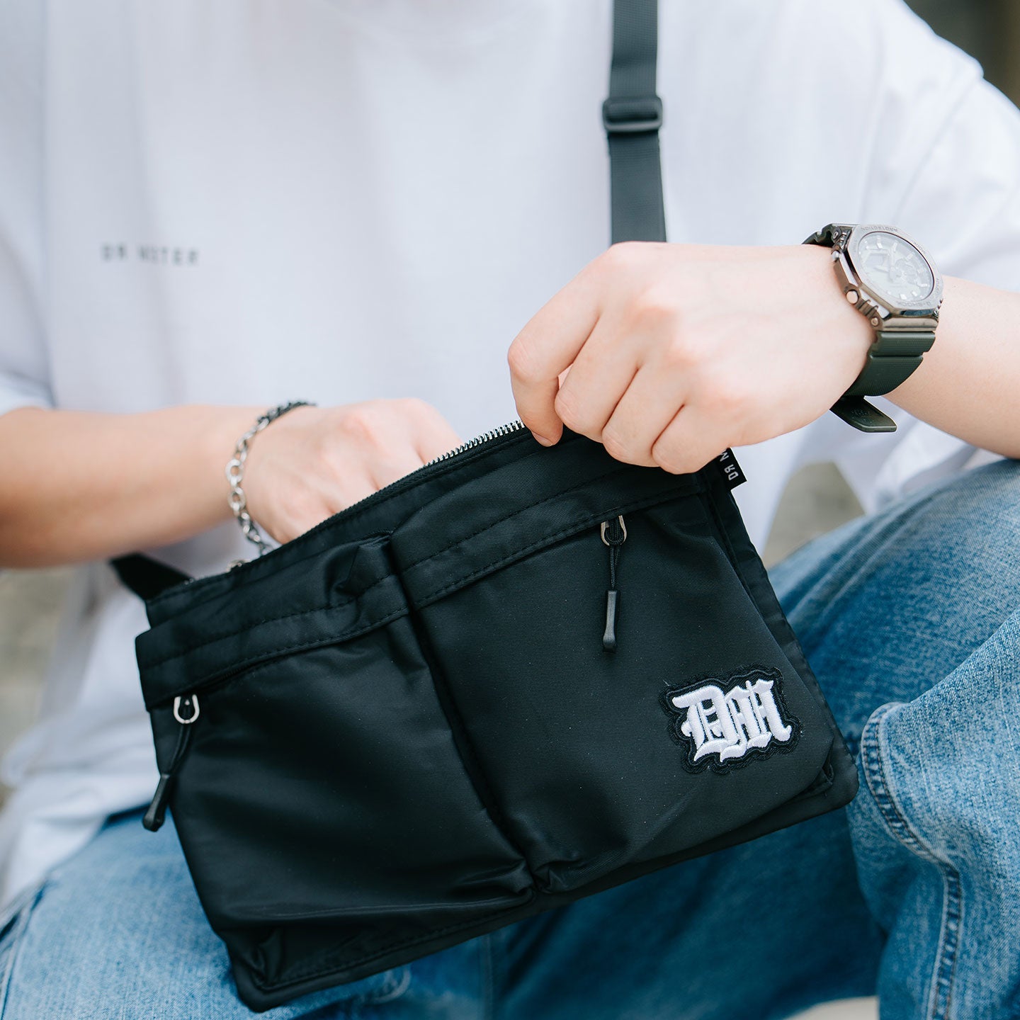 Scripted Initials Sling Bag - Black