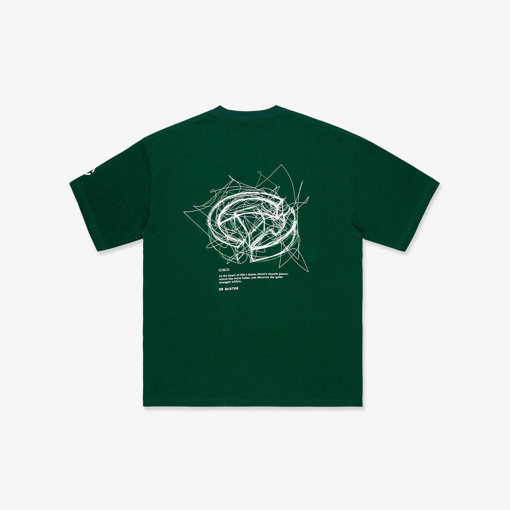 Scribbles Chaotic Peace L-Broad Tee - Sacramento Green