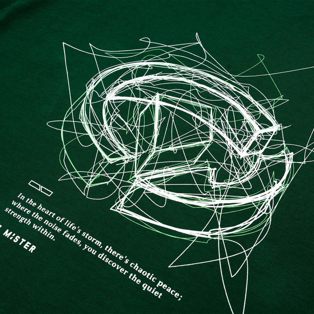 Scribbles Chaotic Peace L-Broad Tee - Sacramento Green