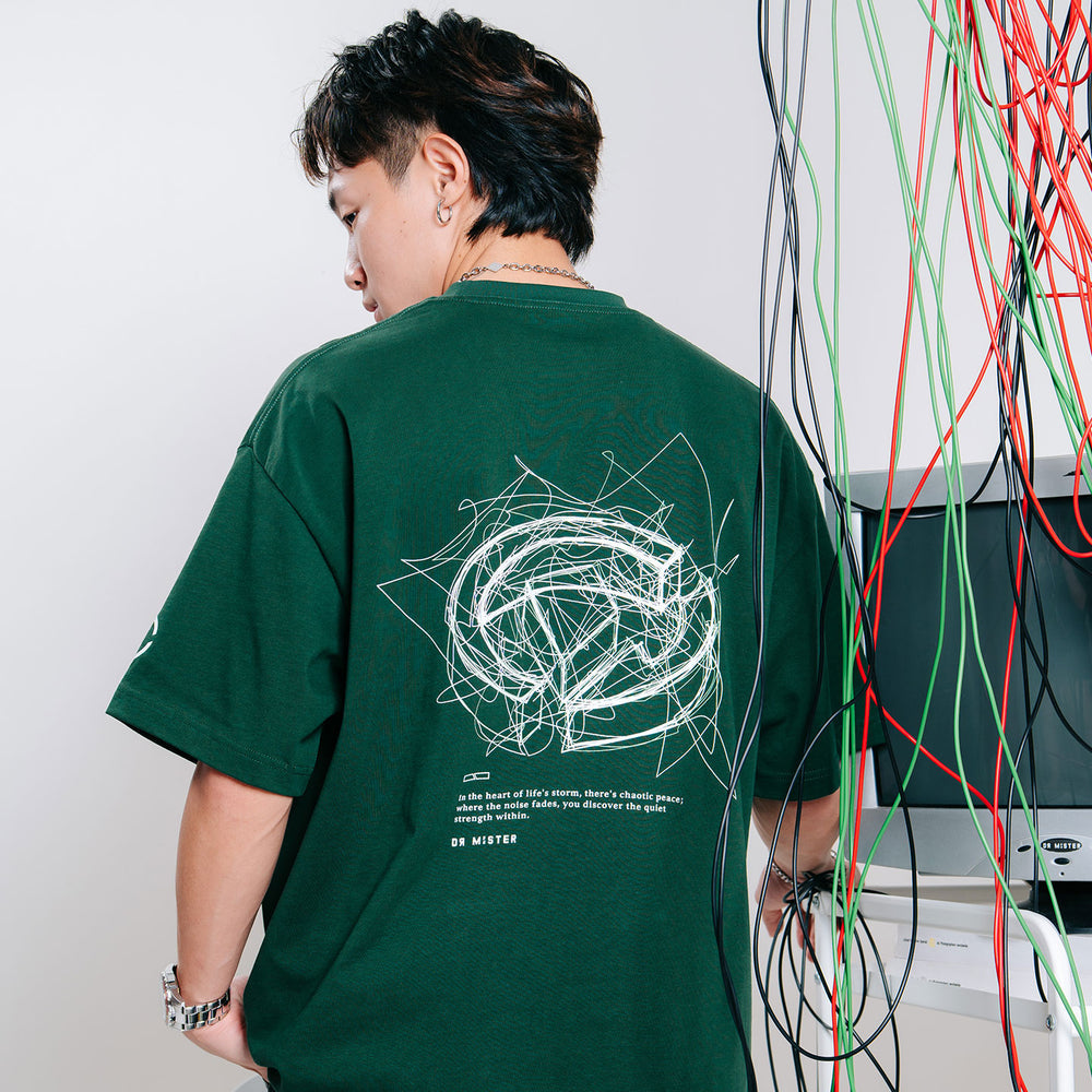Scribbles Chaotic Peace L-Broad Tee - Sacramento Green