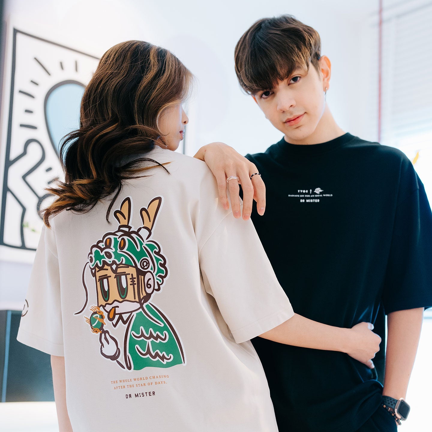 Tyge Dragon Oversized Tee - Beige