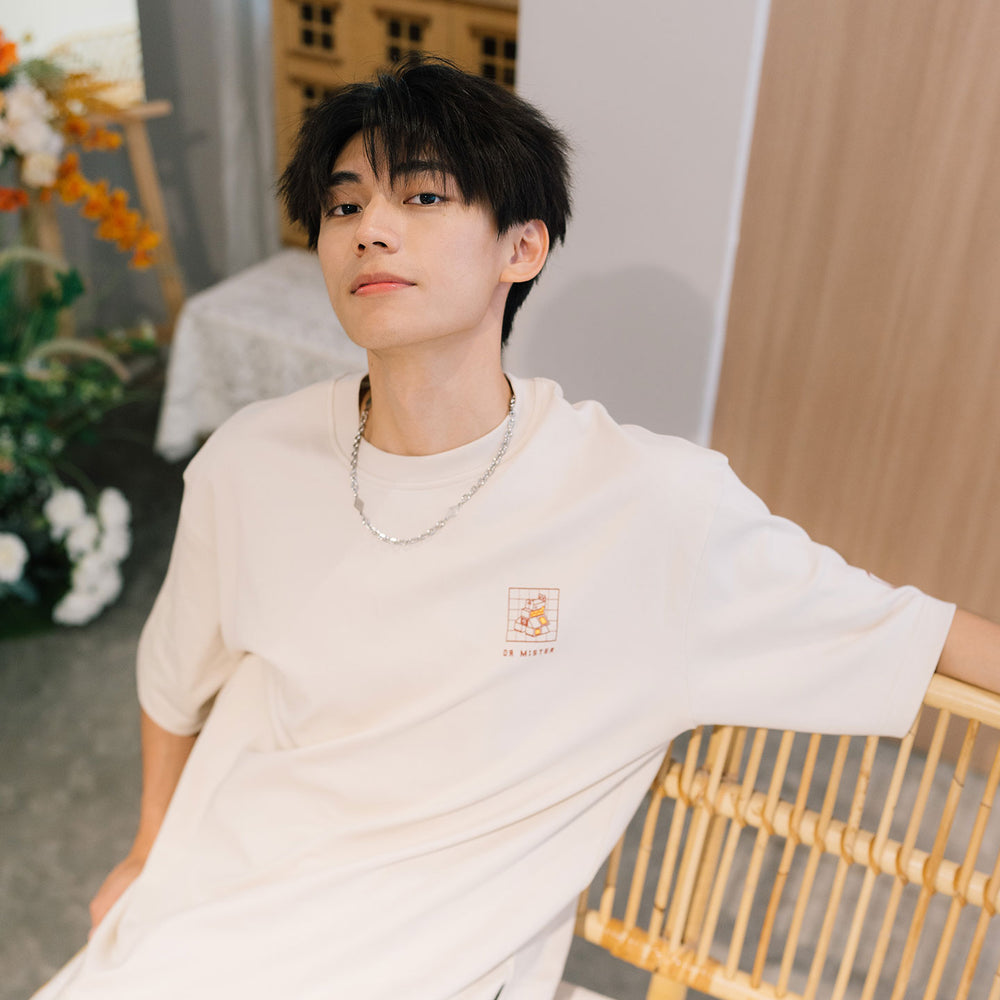 Twotone Dino Oversized Tee - Beige