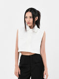 Double Collar Short Sleeve Cropped Shirt | White
