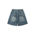 A.A Pleated Light Blue Denim Shorts