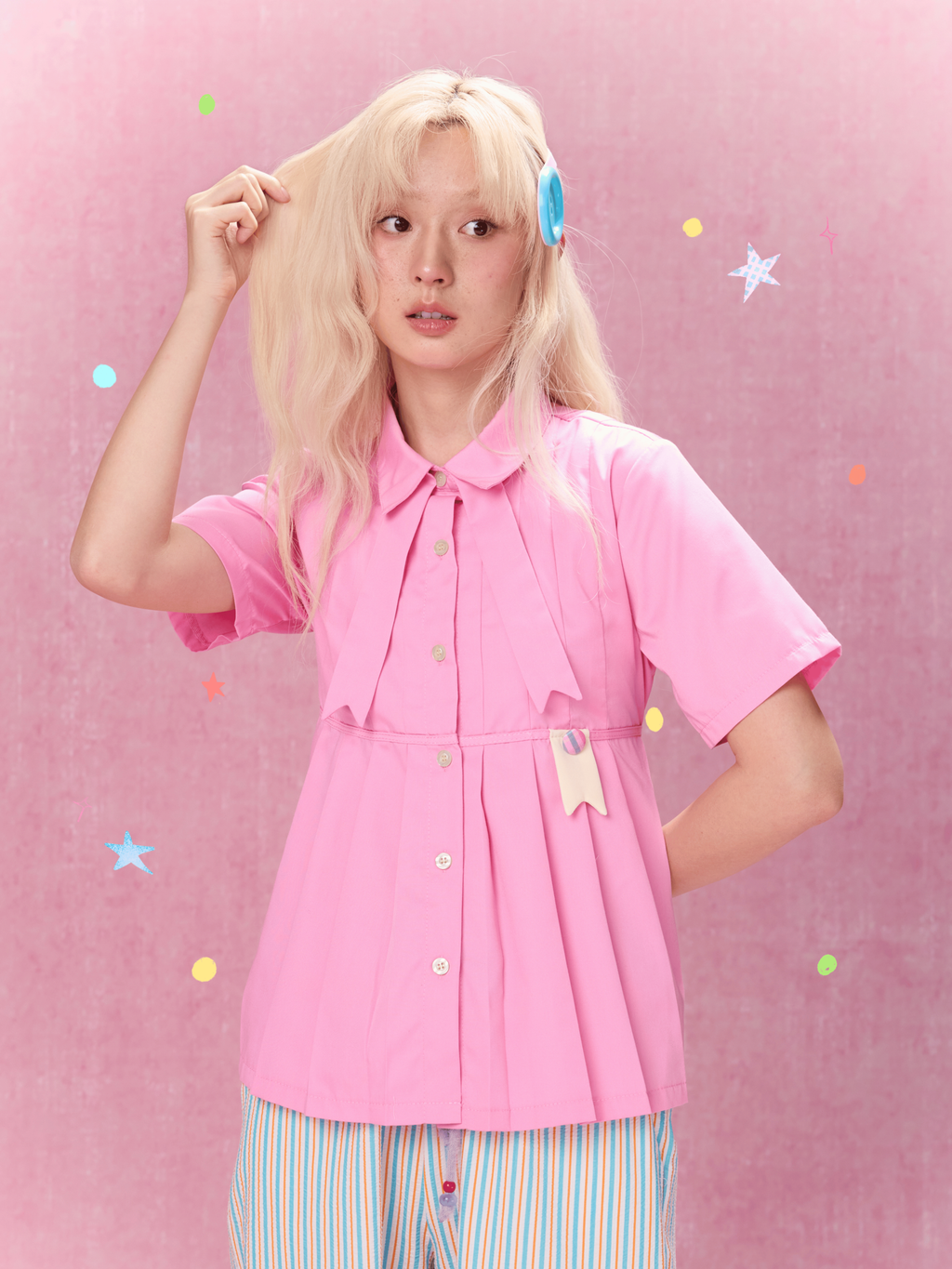Best Day Ever Pleated Shirt (Pink)
