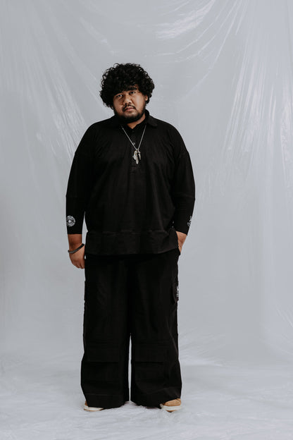 Collar Long Sleeve Shirt Black