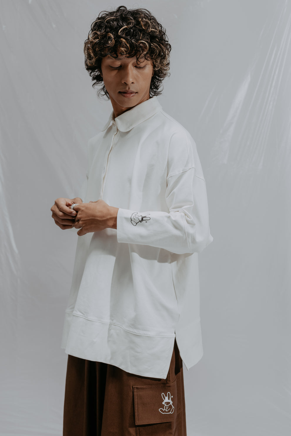 Collar Long Sleeve Shirt White