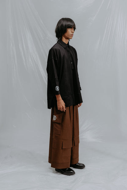 Collar Long Sleeve Shirt Black