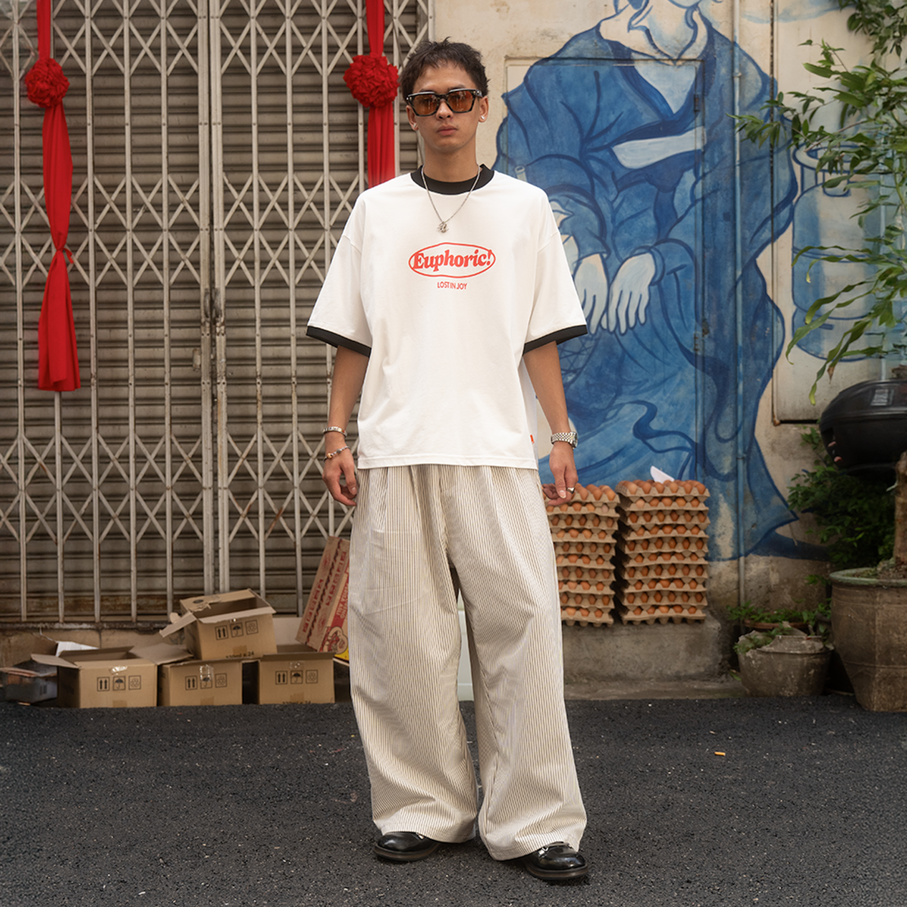 A.A Black Stripe Loose Pants