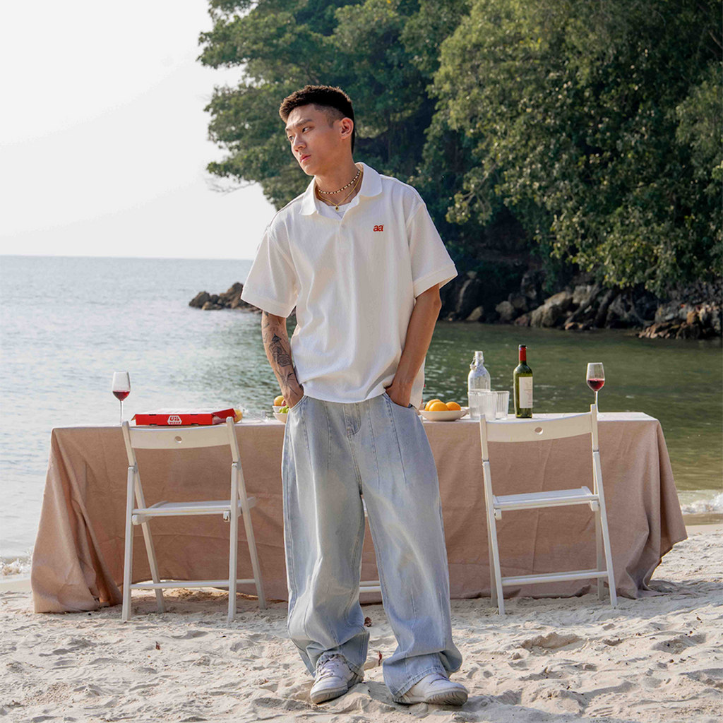 A.A Essential Waffle Polo - Cloud White