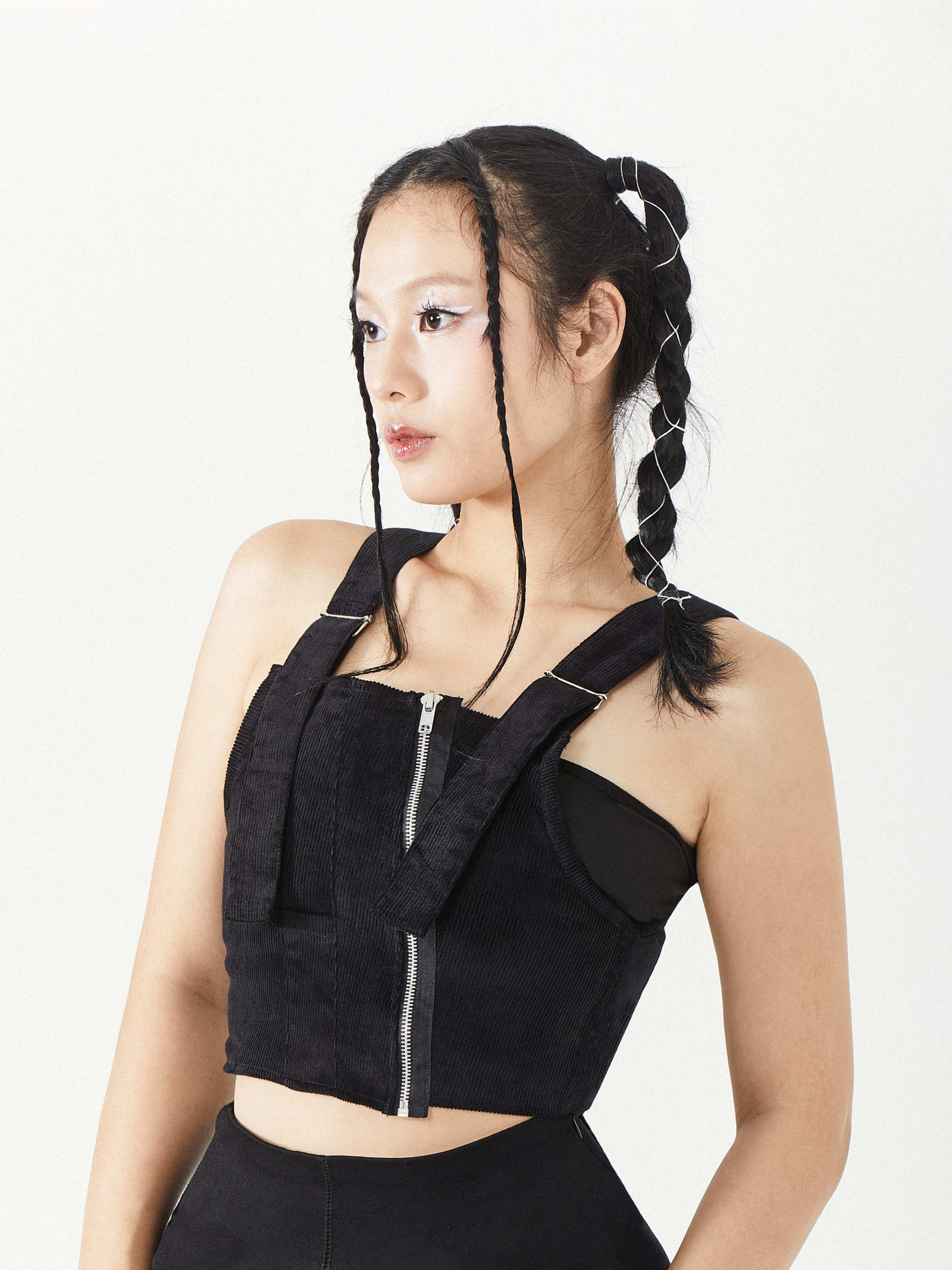 Cropped Corduroy Zipper Vest Top | Blue