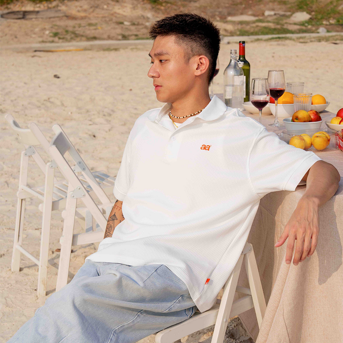 A.A Essential Waffle Polo - Cloud White