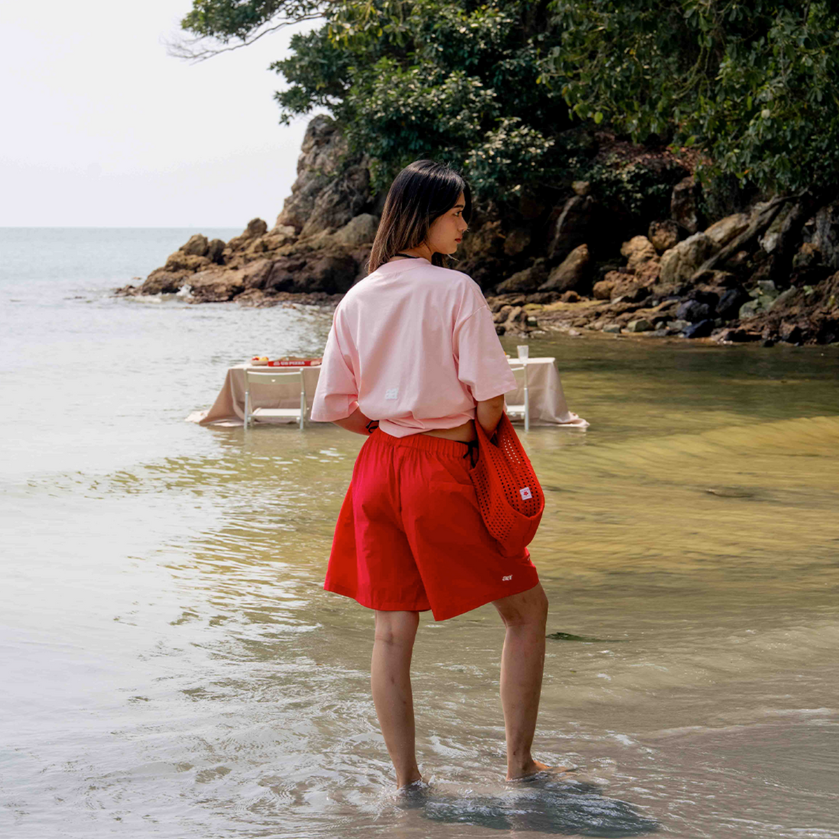 A.A Nylon Button-Fly Short - Red