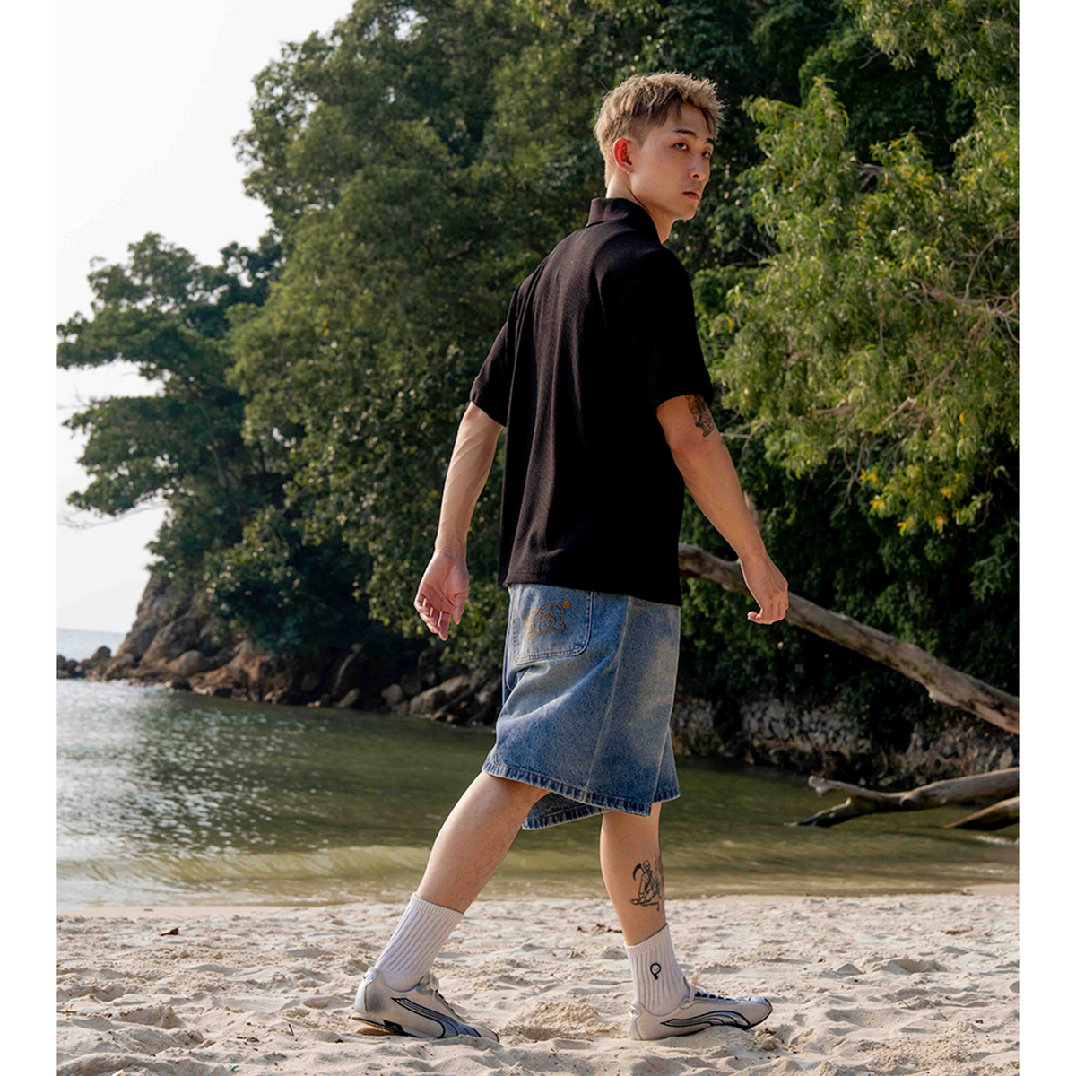 A.A Essential Waffle Polo - Black