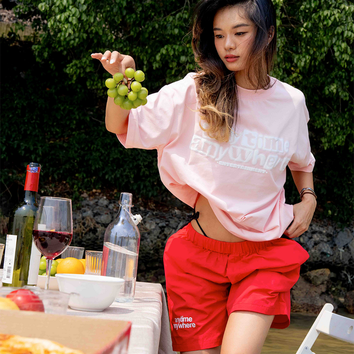 A.A Nylon Button-Fly Short - Red