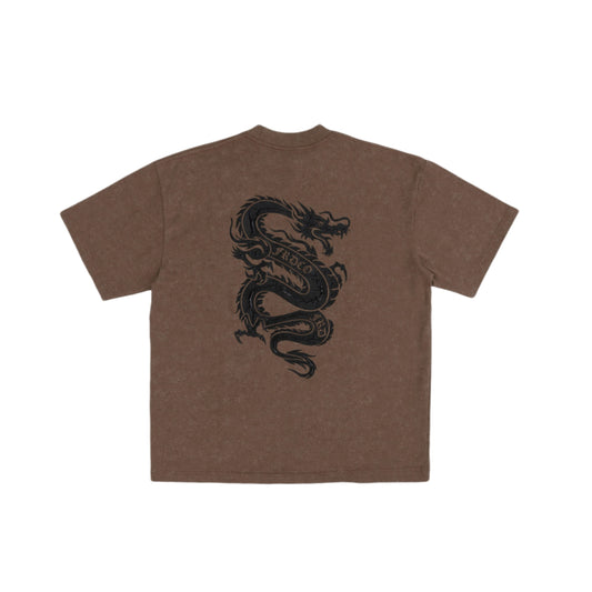 DARK DRAGON STONED WASH BROWN TEE