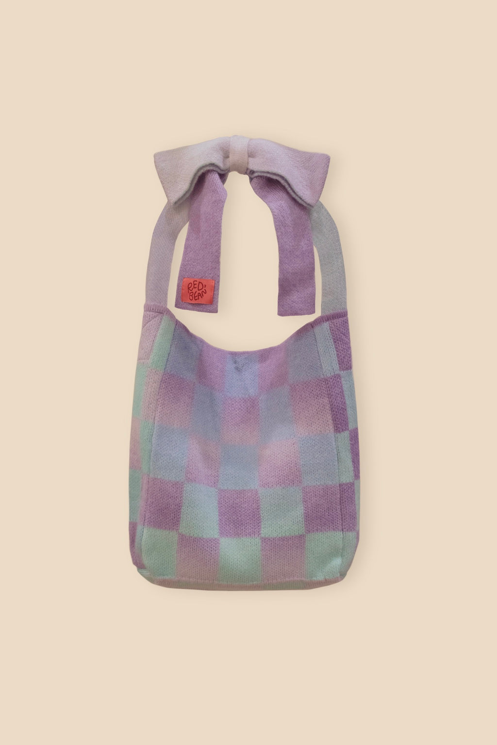 Ribbon Checkered Knit Tote Bag (Lilac)