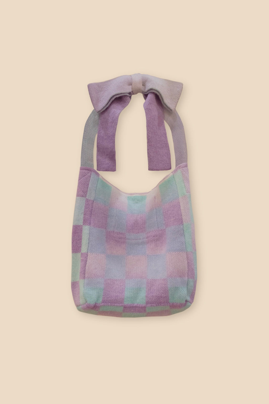 Ribbon Checkered Knit Tote Bag (Lilac)