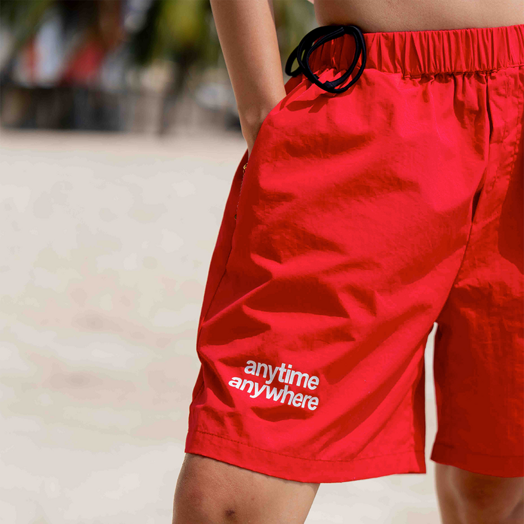 A.A Nylon Button-Fly Short - Red