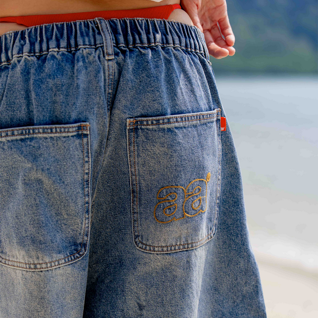 A.A Pleated Light Blue Denim Shorts