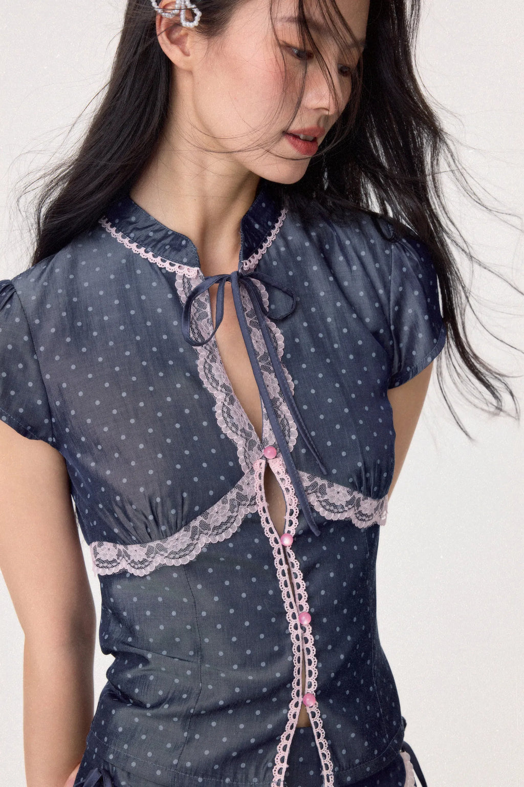 Sweetheart Cheongsam Top (Navy)