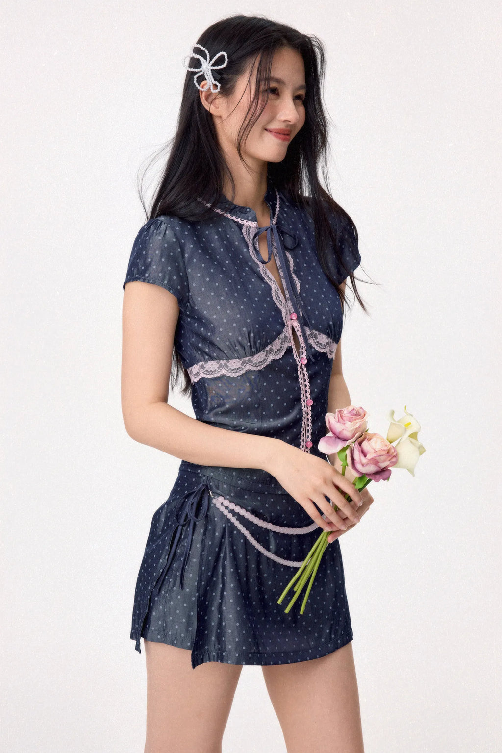 Sweetheart Cheongsam Top (Navy)