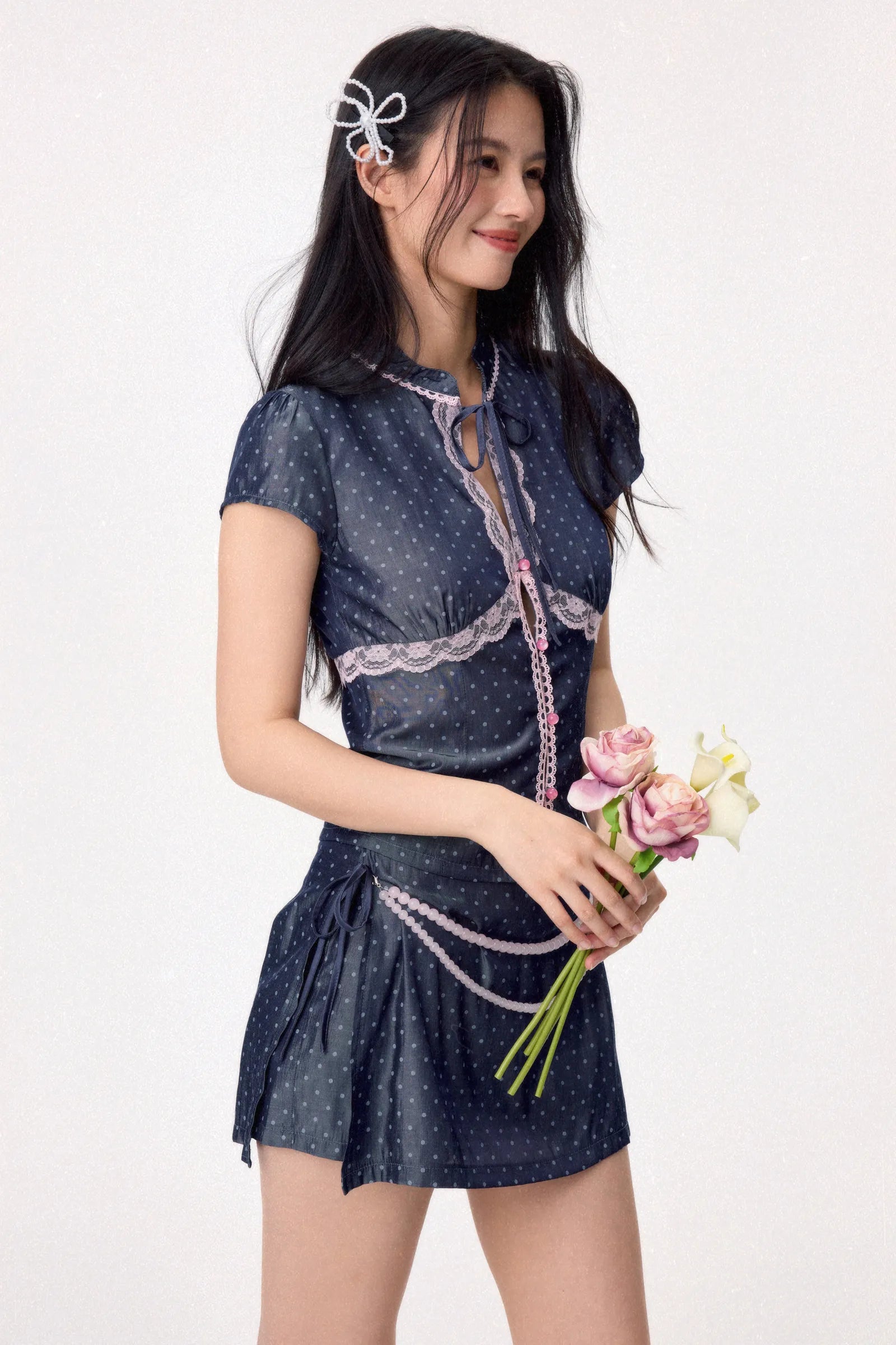 Sweetheart Cheongsam Top (Navy)