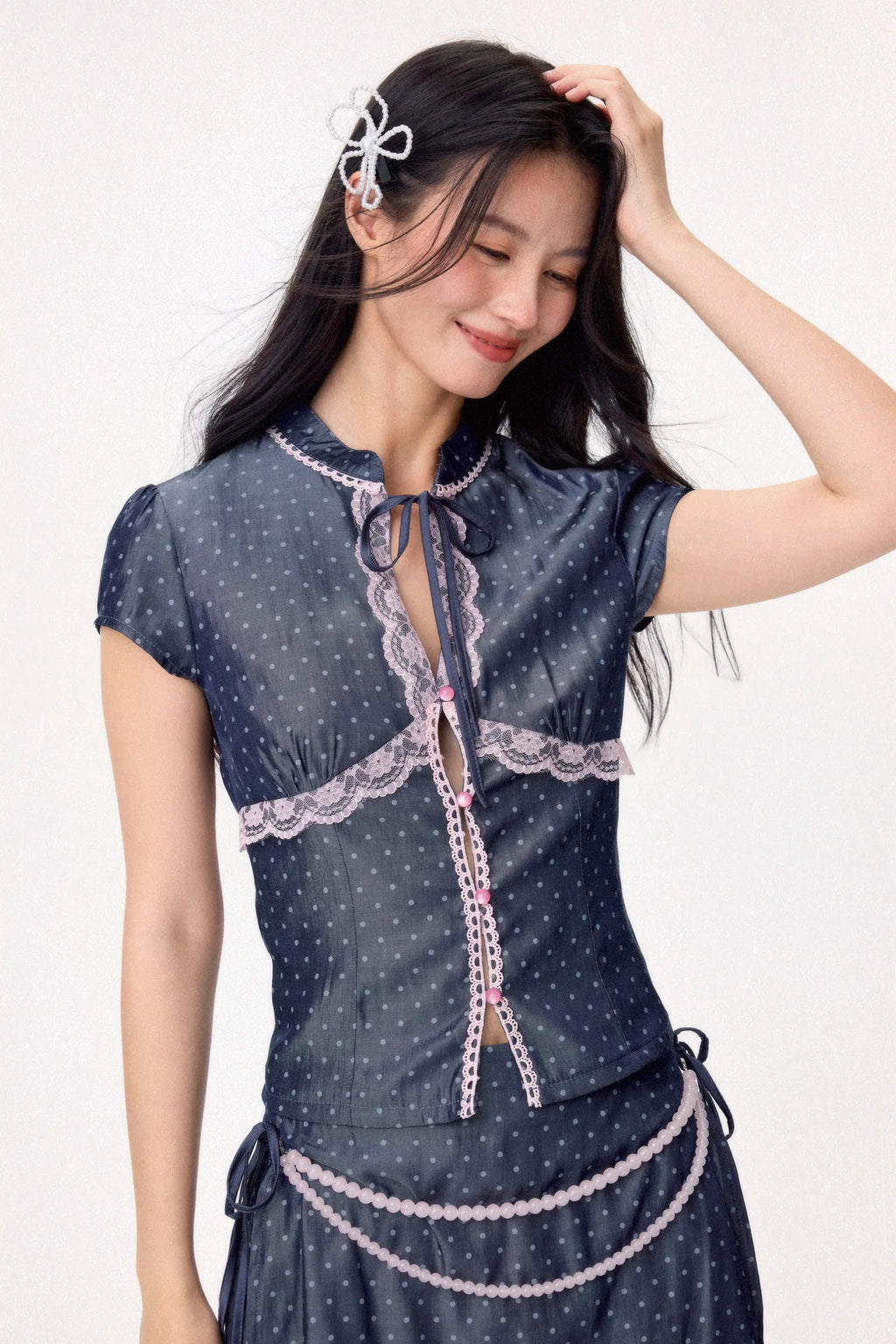 Sweetheart Cheongsam Top (Navy)