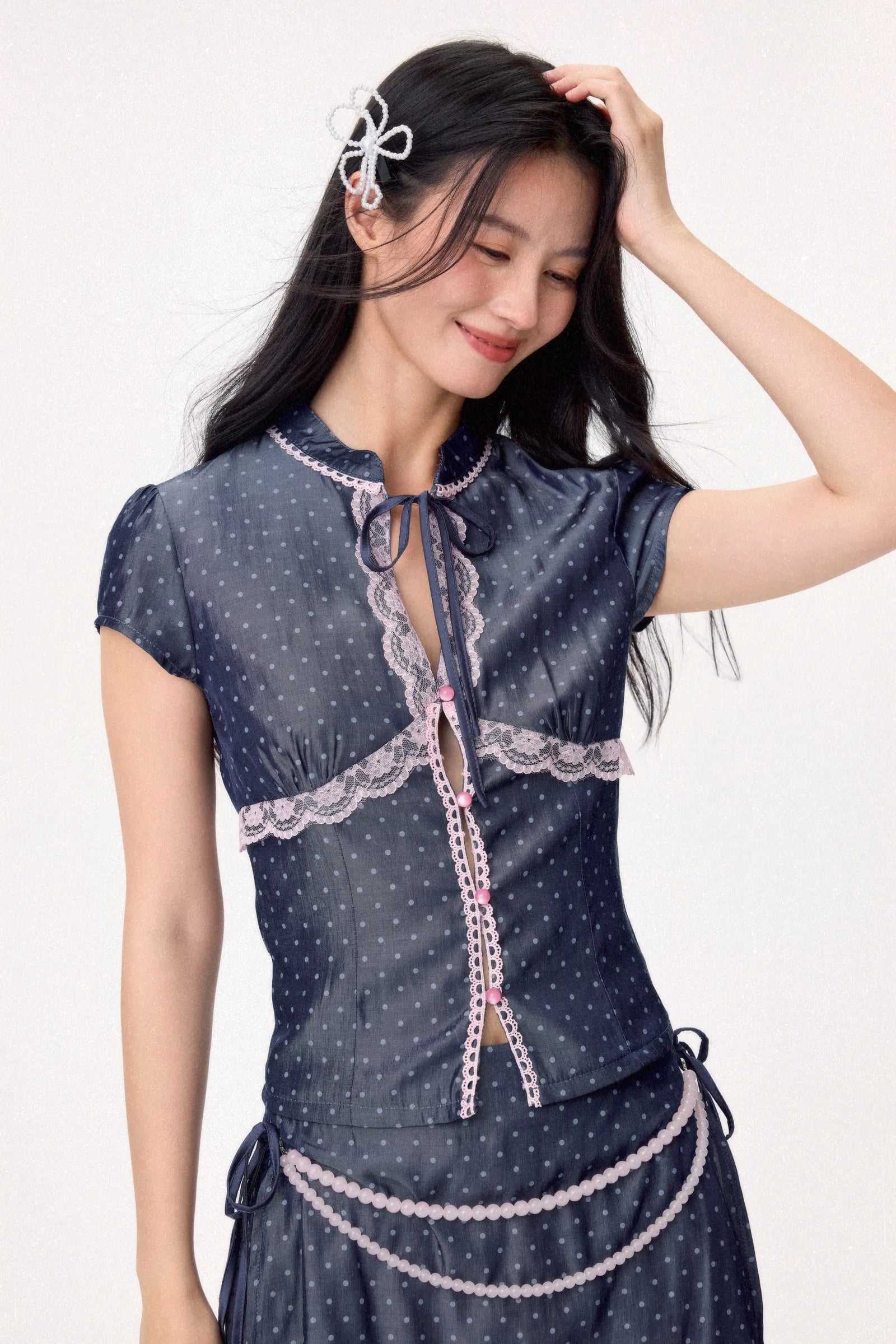 Sweetheart Cheongsam Top (Navy)