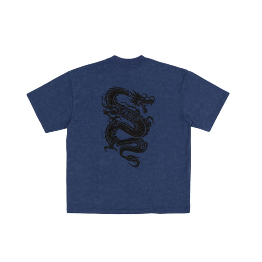 DARK DRAGON STONED WASH BLUE TEE