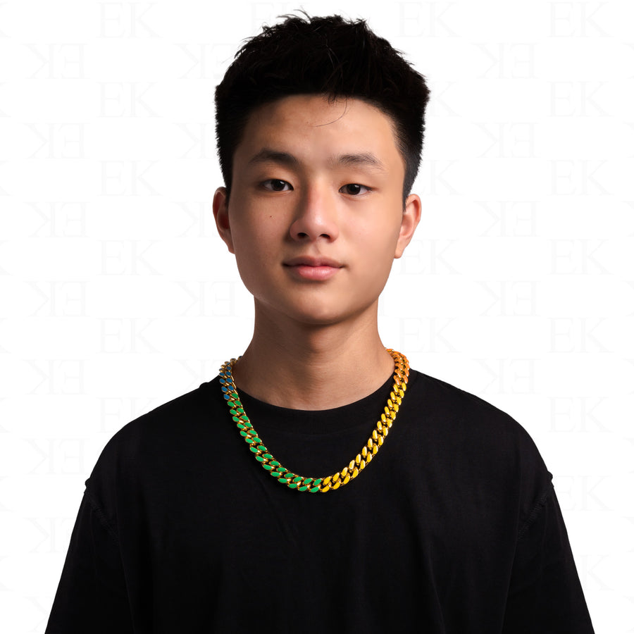 Five Tone Cuban Necklace Silver