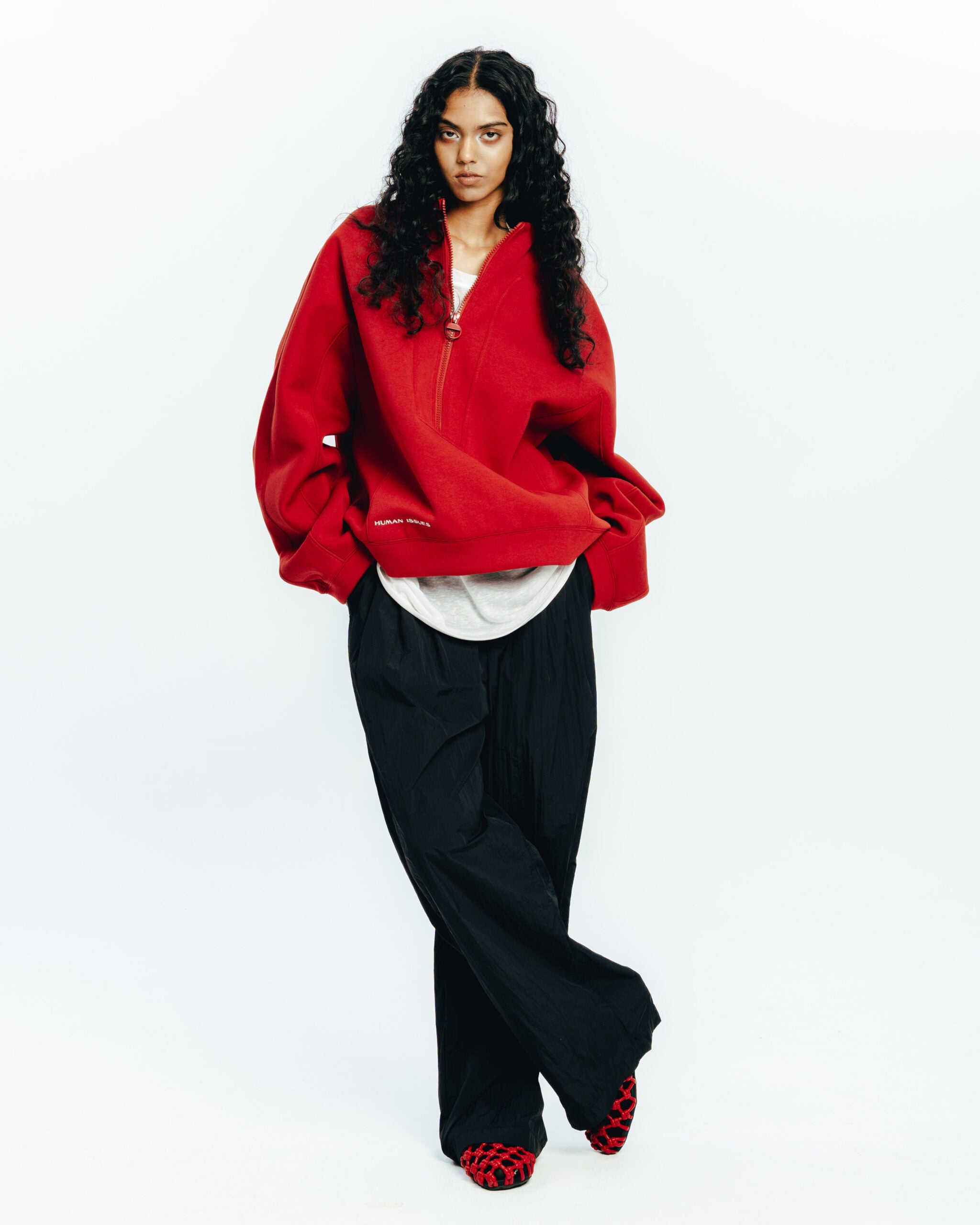 [ALL GENDER]HIGH-NECK SWEATSHIRT RED