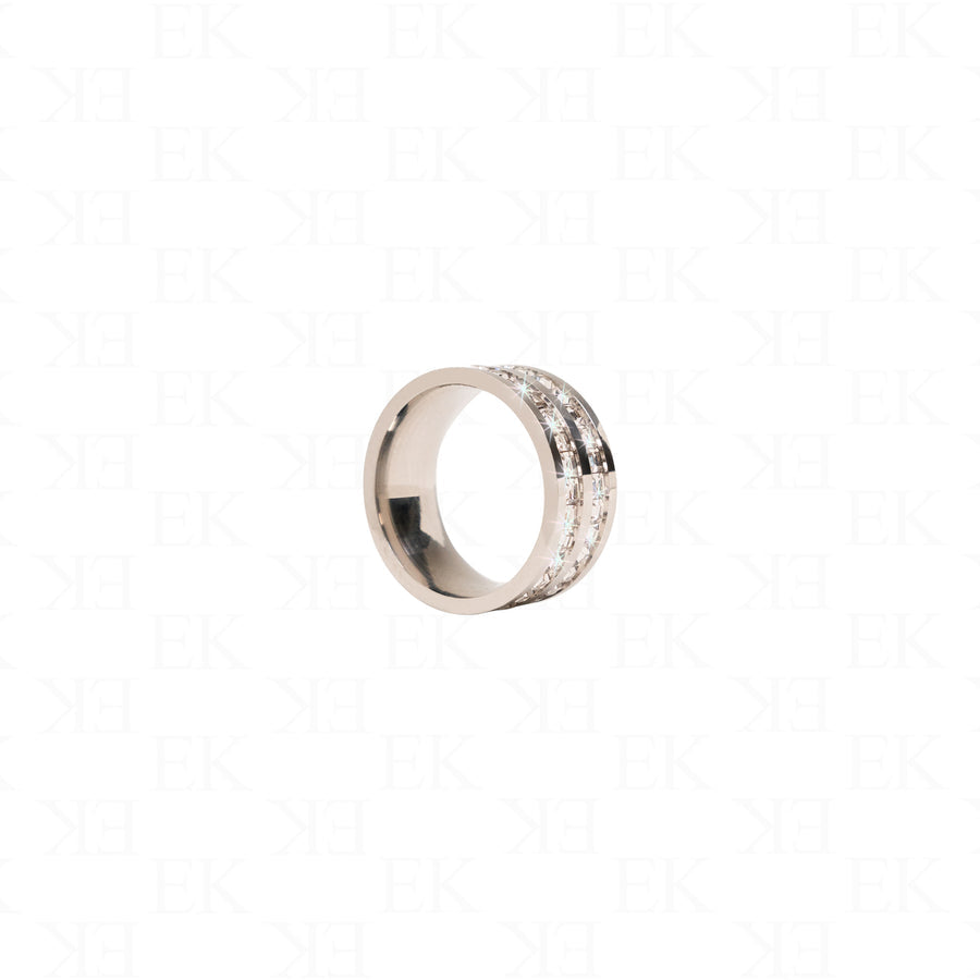 Double Iced Out Band Ring Silver