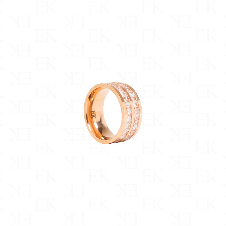 Double Iced Out Band Ring Rose Gold