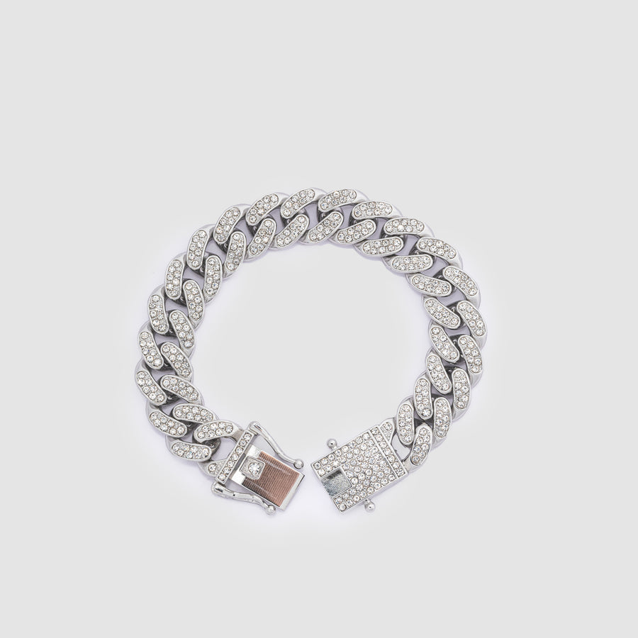 Glass Stone Cuban Bracelet Silver