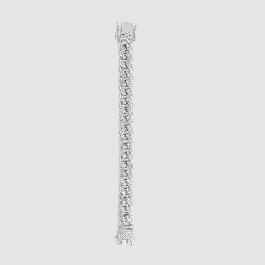 Glass Stone Cuban Bracelet Silver