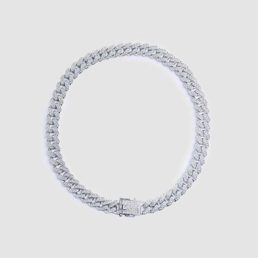 Glass Stone Cuban Link Silver