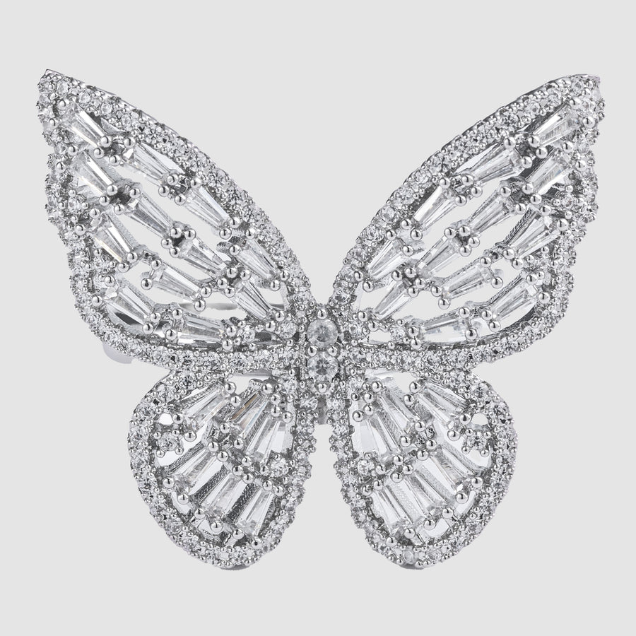 Emerald Butterfly Ring Silver