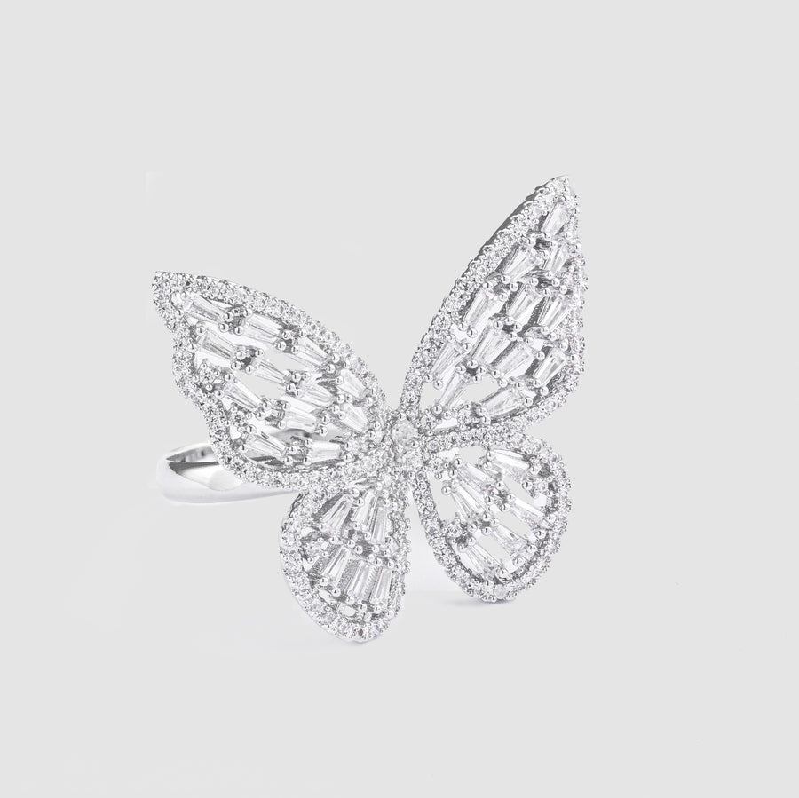 Emerald Butterfly Ring Silver
