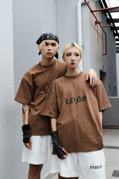 DARK DRAGON STONED WASH BROWN TEE