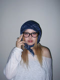 Blue Checkered Scarf Hat
