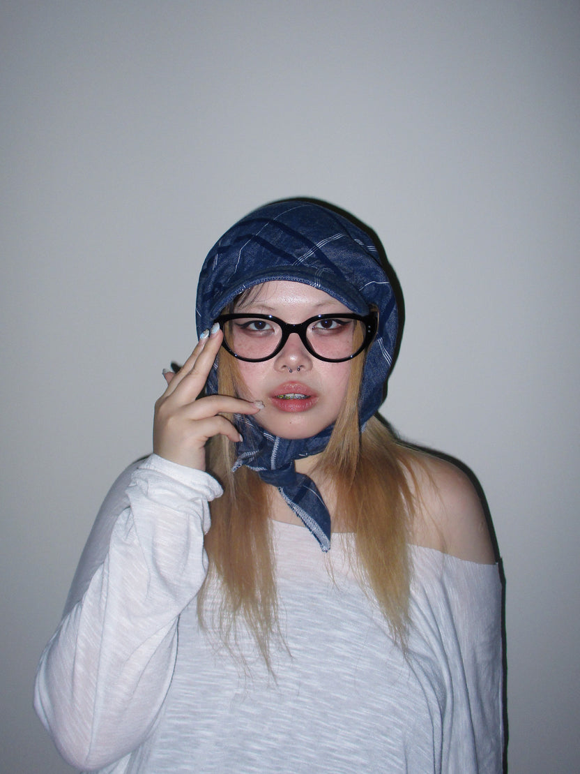 Blue Checkered Scarf Hat